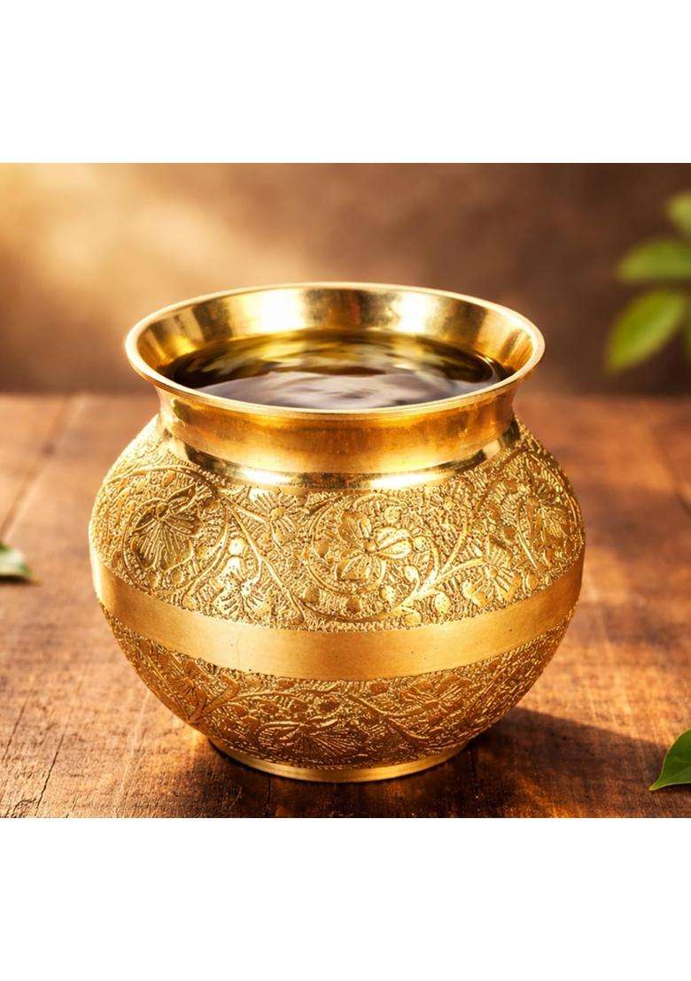 Mkd2 Rise Gold Pure Brass Lota for Puja Kalash for Pooja 500 ML 1 Piece - Indya
