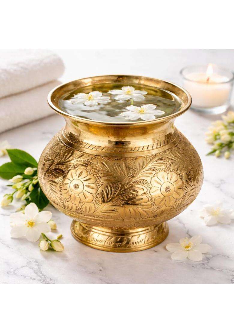 Mkd2 Rise Gold Pure Brass Lota for Puja 500 ML Handcrafted Brass Kalash for Pooja Karwa Chauth Lota - Indya