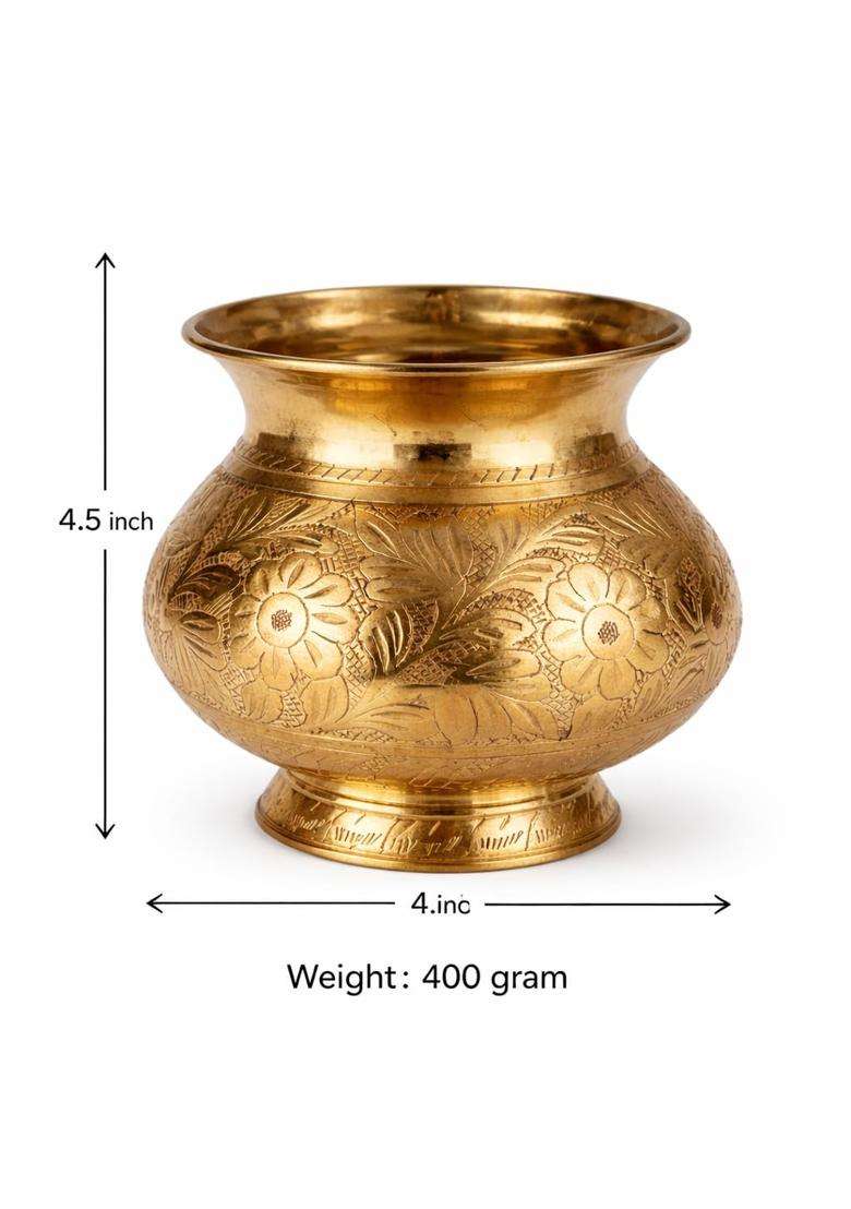 Mkd2 Rise Gold Pure Brass Lota for Puja 500 ML Handcrafted Brass Kalash for Pooja Karwa Chauth Lota - Indya