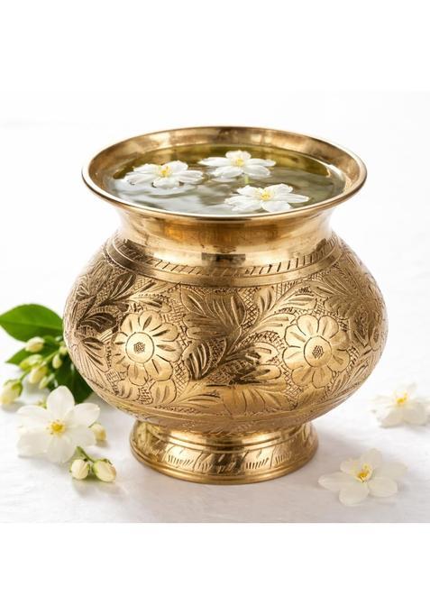 Mkd2 Rise Gold Pure Brass Lota for Puja 500 ML Handcrafted Brass Kalash for Pooja Karwa Chauth Lota