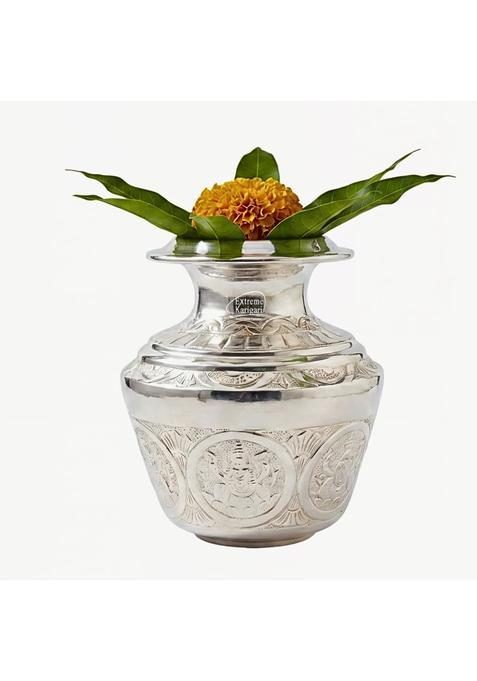 Extreme Karigari Brass Ashtalakshmi 7 Inch German Silver Finish Kalash 2Ltr Capacity Puja Lota for Pooja