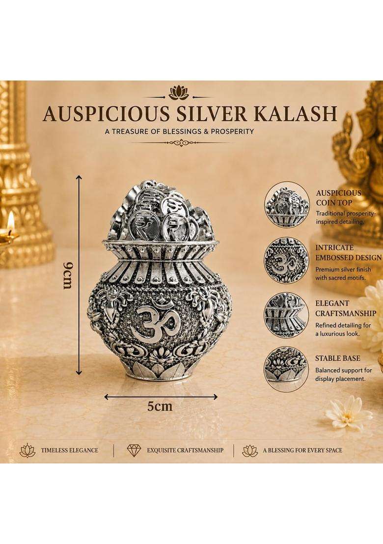 Diviniti 999 Silver Plated Kuber Kalash with Luxury Gift Box - Indya