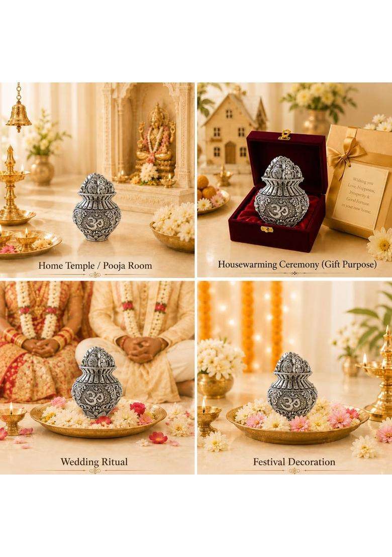 Diviniti 999 Silver Plated Kuber Kalash with Luxury Gift Box - Indya