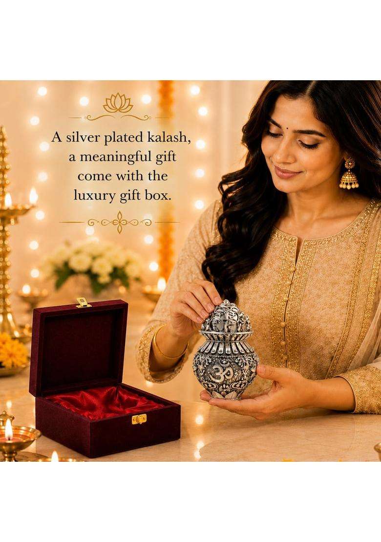 Diviniti 999 Silver Plated Kuber Kalash with Luxury Gift Box - Indya