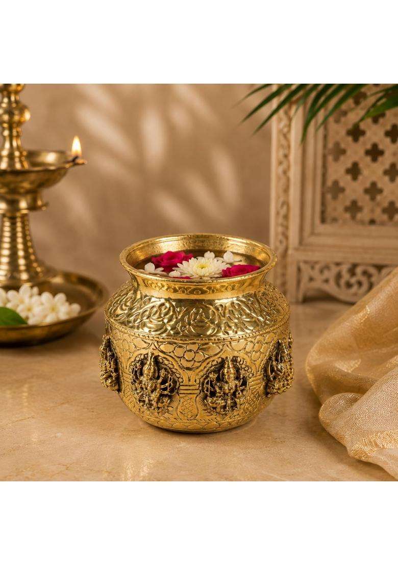 Natriel Gold Handcrafted Brass Ashtalakshmi Kalash Small - Indya
