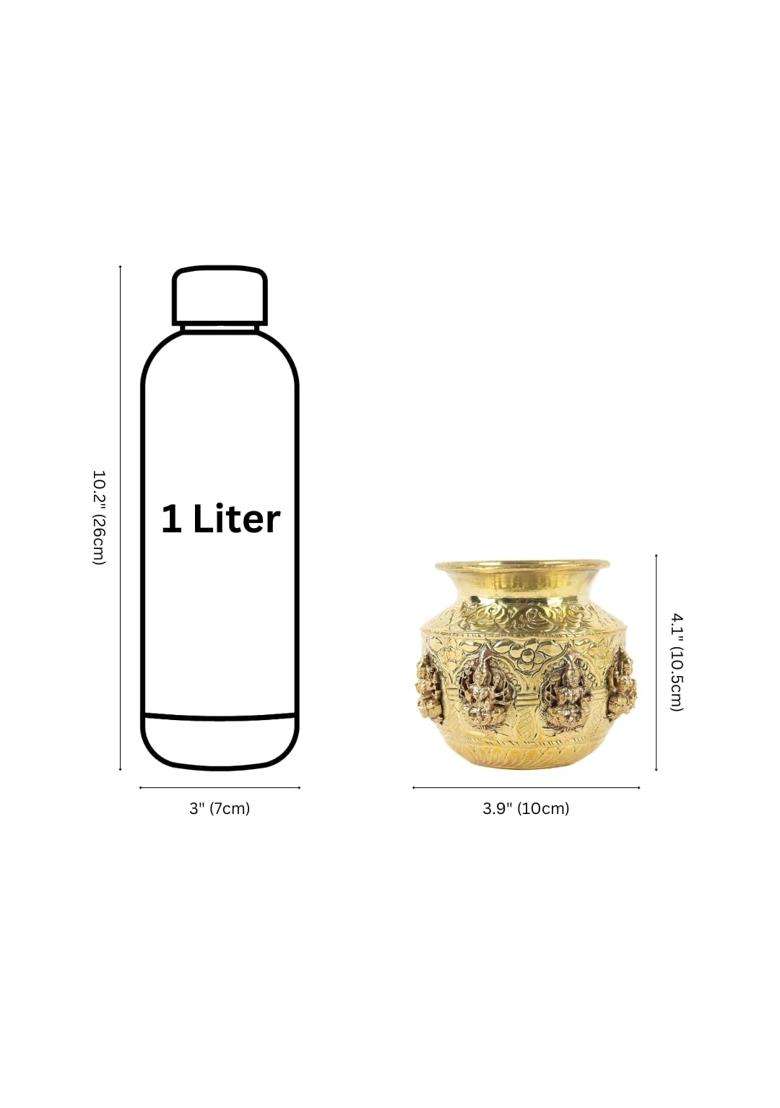 Natriel Gold Handcrafted Brass Ashtalakshmi Kalash Small - Indya