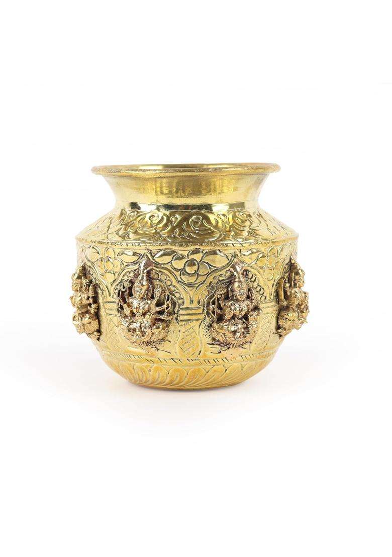 Natriel Gold Handcrafted Brass Ashtalakshmi Kalash Small - Indya