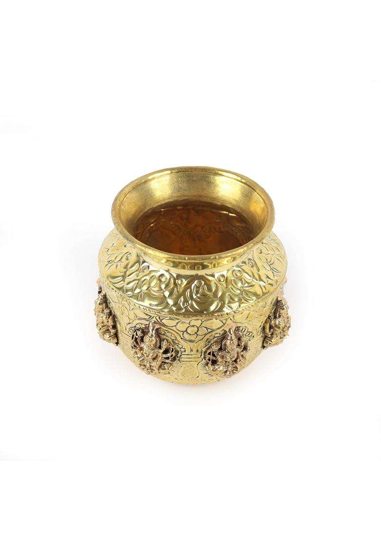 Natriel Gold Handcrafted Brass Ashtalakshmi Kalash Small - Indya