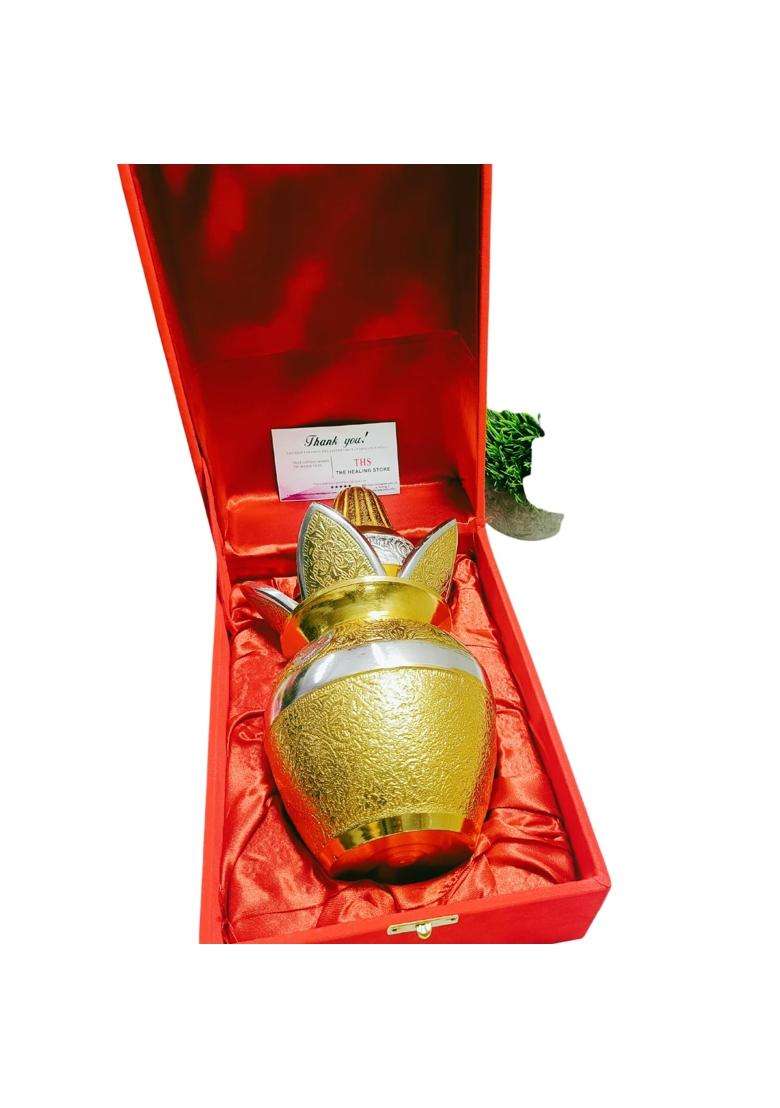 The Healing Store German Gold Silver Plated Pooja Kalash Lota with Coconut - Indya