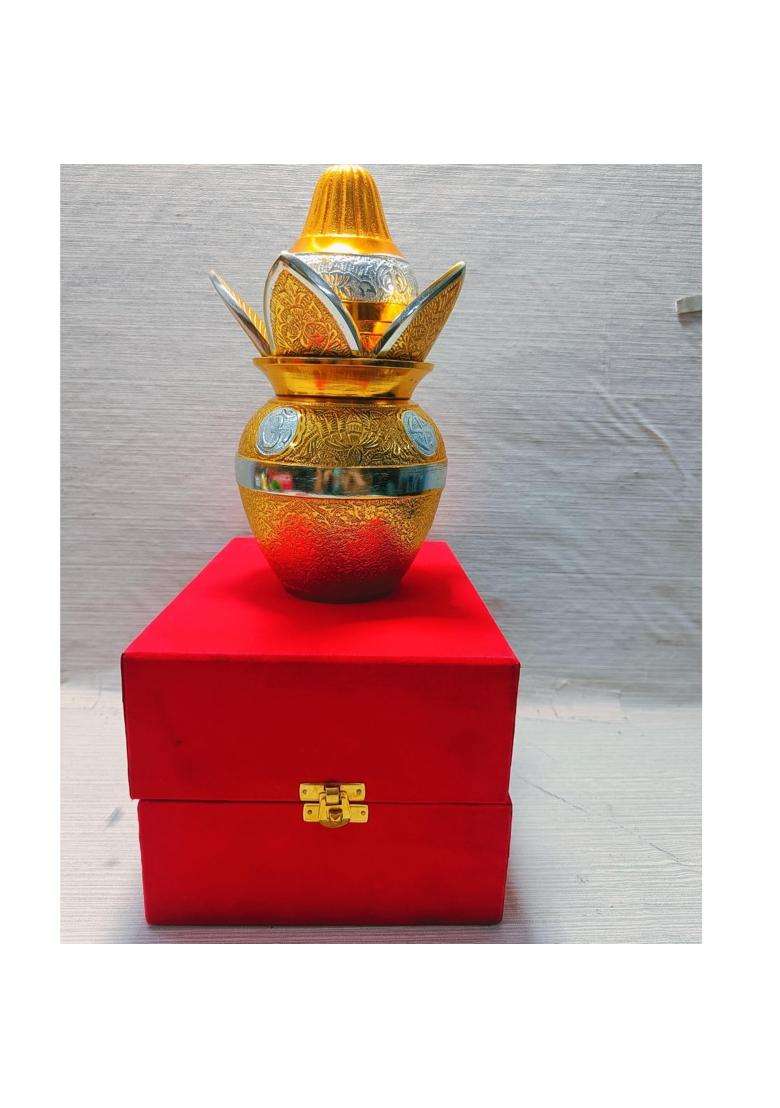 The Healing Store German Gold Silver Plated Pooja Kalash Lota with Coconut - Indya
