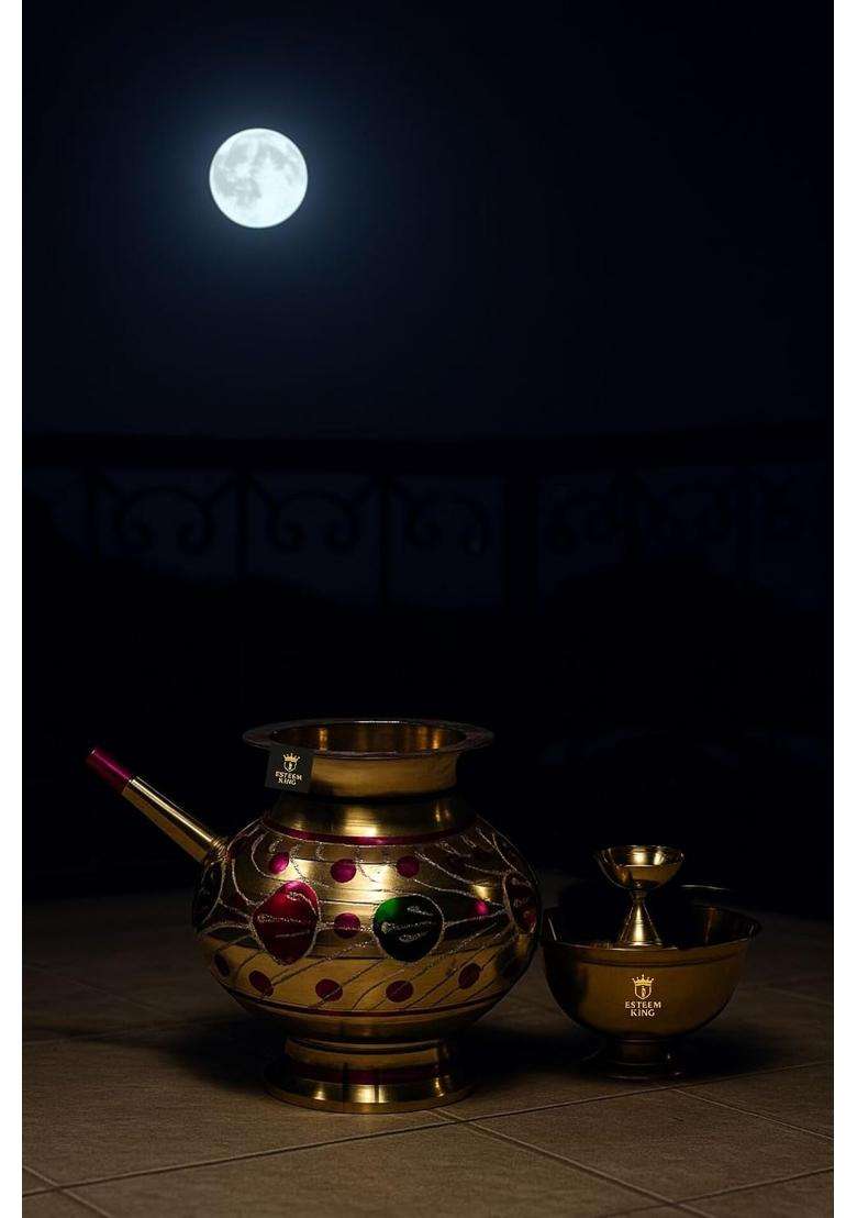 Esteem King Color Brass Karwa Chauth Lota Pooja Kalash Karwa Lota Pack of 1 - Indya