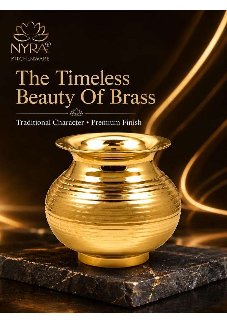 NYRA Gold Peetal Brass Designer Glossy Finish Heavy Water Storage Lota Gunj Kalash Chambu for Home Kitchen - Indya