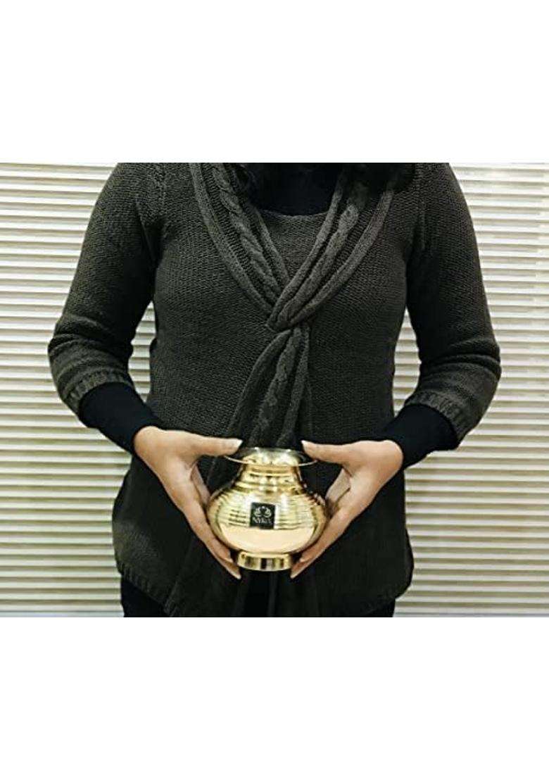 NYRA Gold Peetal Brass Designer Glossy Finish Heavy Water Storage Lota Gunj Kalash Chambu for Home Kitchen - Indya