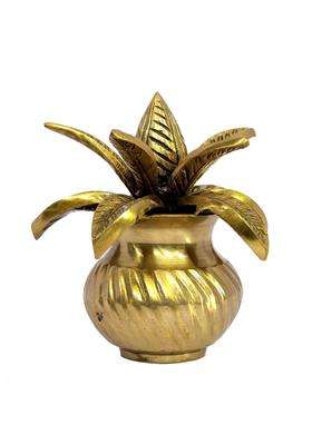 Yellow Two Brothers Brass Mangal Kalash with Coconut Showpiece Kalash for Pooja