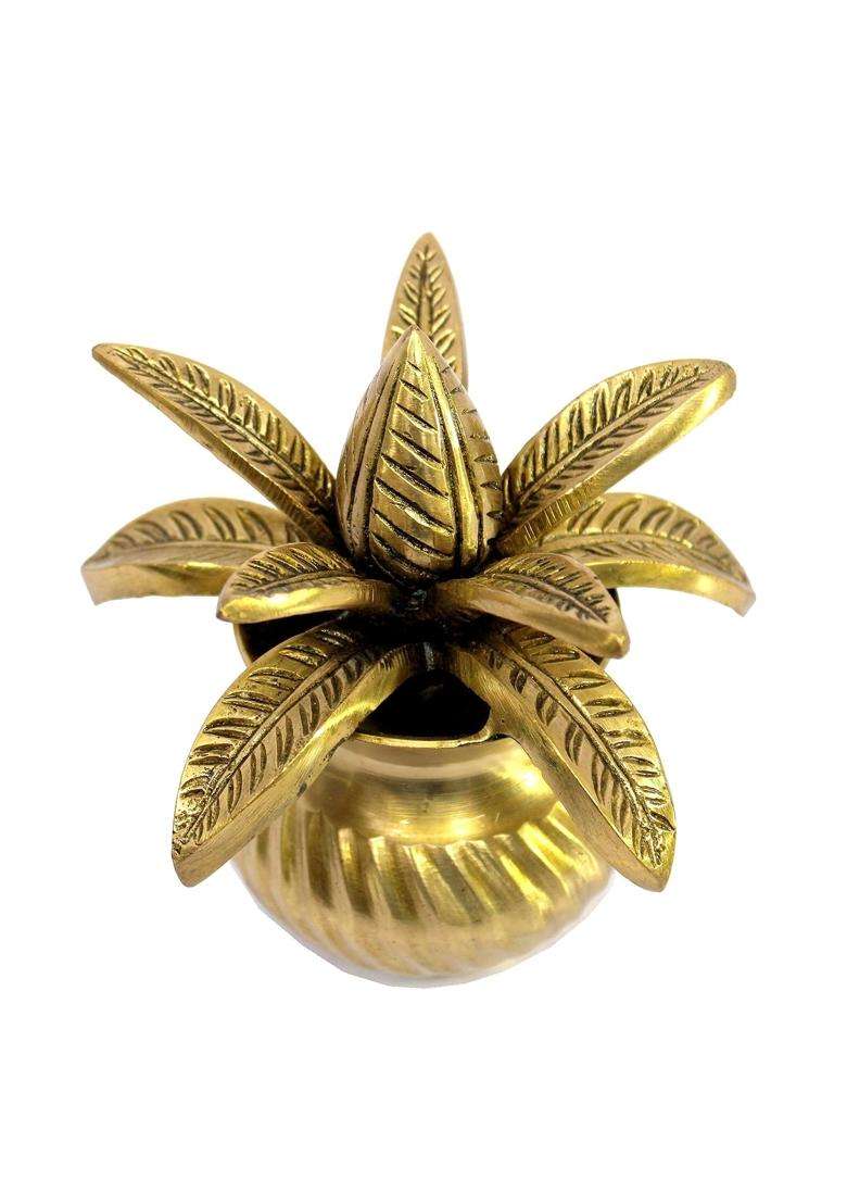 Yellow Two Brothers Brass Mangal Kalash with Coconut Showpiece Kalash for Pooja - Indya
