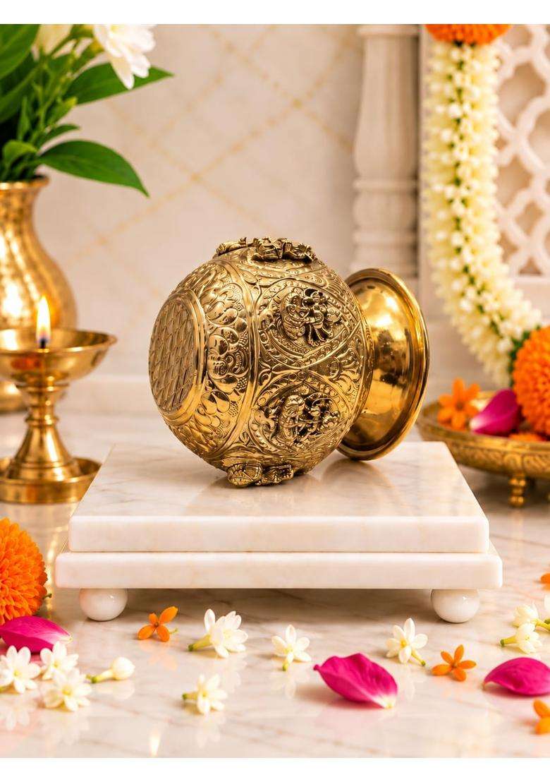 Golden Ashta Lakshmi Brass Kalash Pooja Kalash - Indya