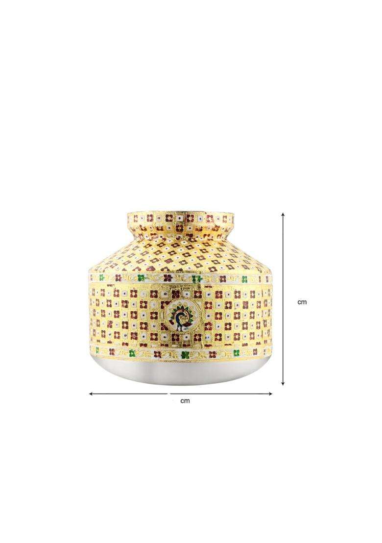 Gold SGR Handicrafts Meenakari Steel Kalash for Pooja Decorative Pot Ghadoli Designer Matki Beeda Set - Indya