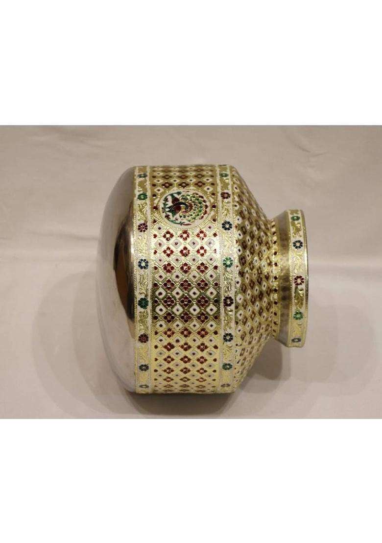 Gold SGR Handicrafts Meenakari Steel Kalash for Pooja Decorative Pot Ghadoli Designer Matki Beeda Set - Indya