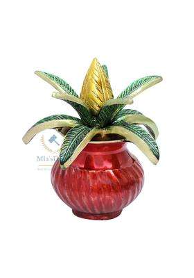 Mlas Decor Brass Multicolour 5 Inches Mangal Kalash with Coconut Showpiece Kalash for Pooja Pack of 1