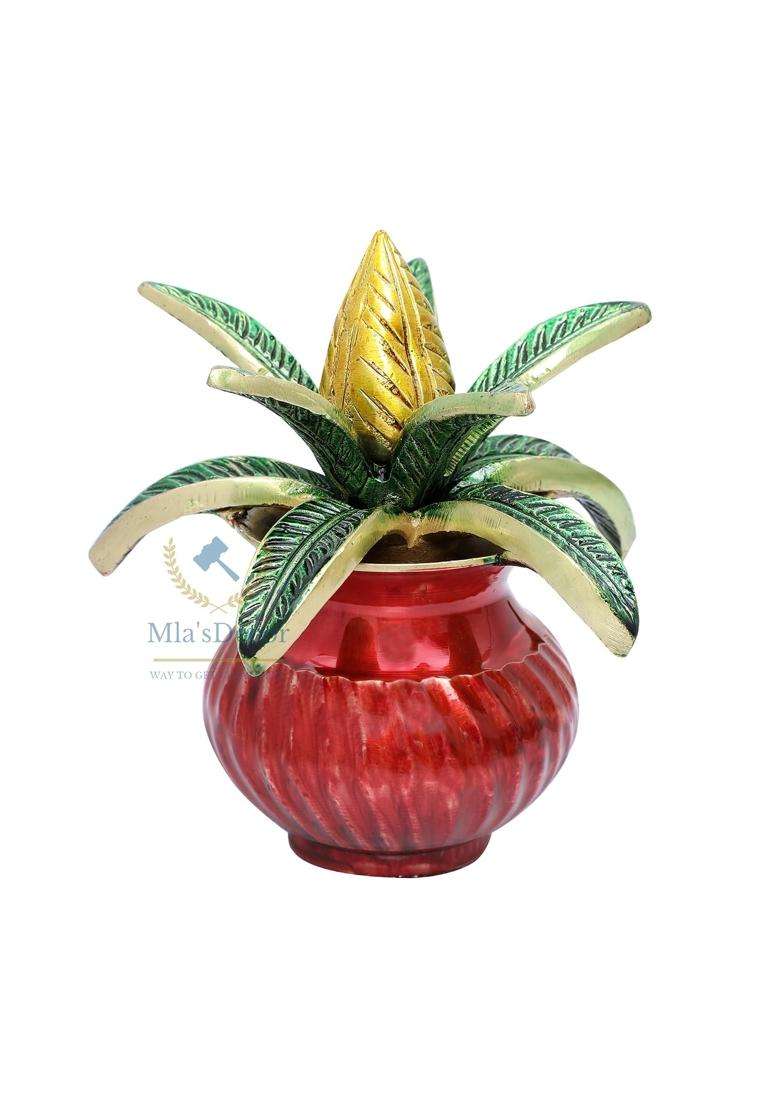 Mlas Decor Brass Multicolour 5 Inches Mangal Kalash with Coconut Showpiece Kalash for Pooja Pack of 1 - Indya