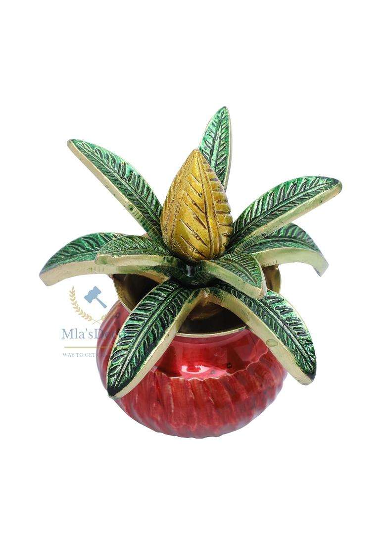 Mlas Decor Brass Multicolour 5 Inches Mangal Kalash with Coconut Showpiece Kalash for Pooja Pack of 1 - Indya