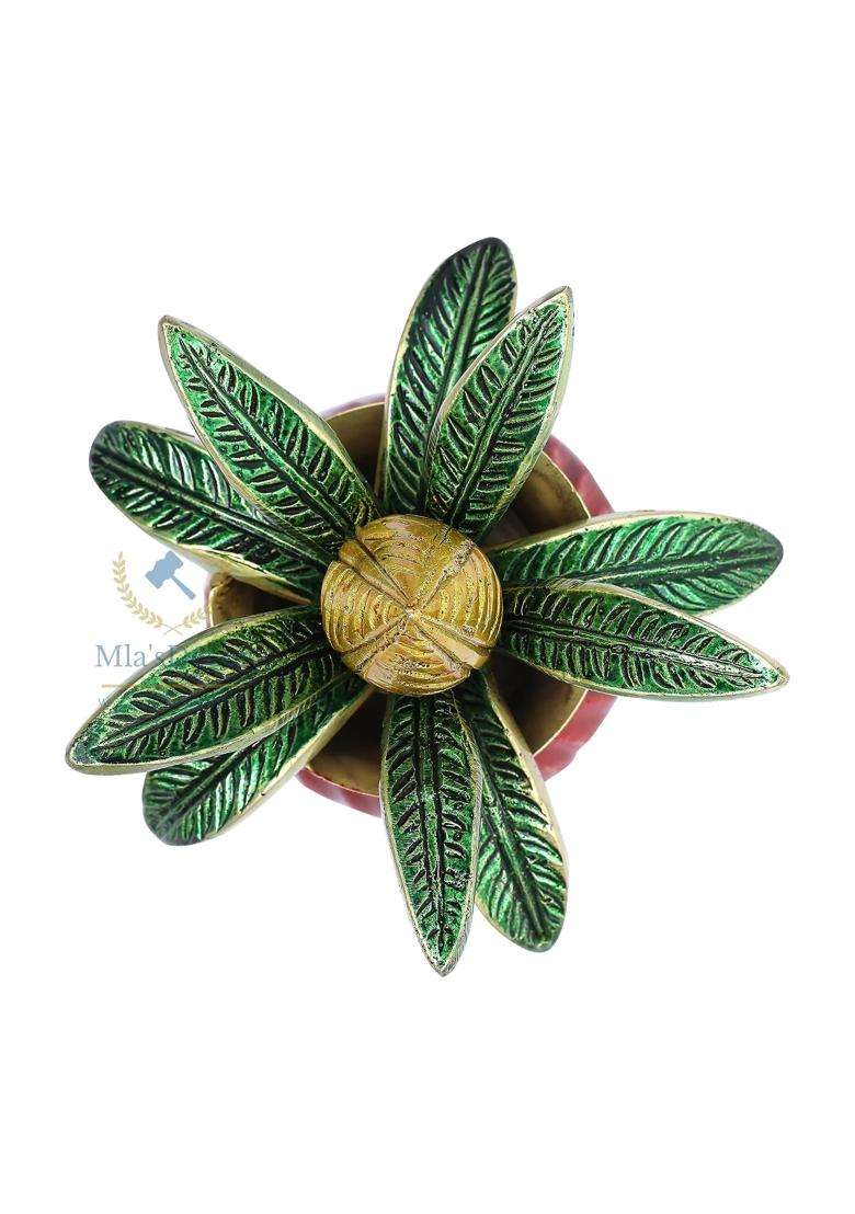 Mlas Decor Brass Multicolour 5 Inches Mangal Kalash with Coconut Showpiece Kalash for Pooja Pack of 1 - Indya