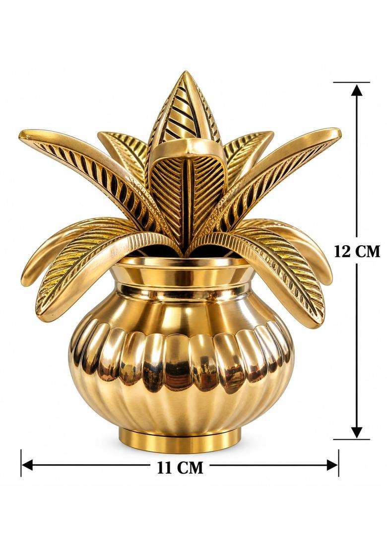 Metal Bells India Brass Kalash with Coconut and Shriphal Leaves for Pooja - Indya