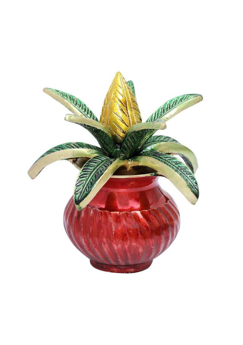 D Brasso Multicolour Brass Mangal Kalash with Coconut Traditional Pooja Kalash for Home Temple - Indya