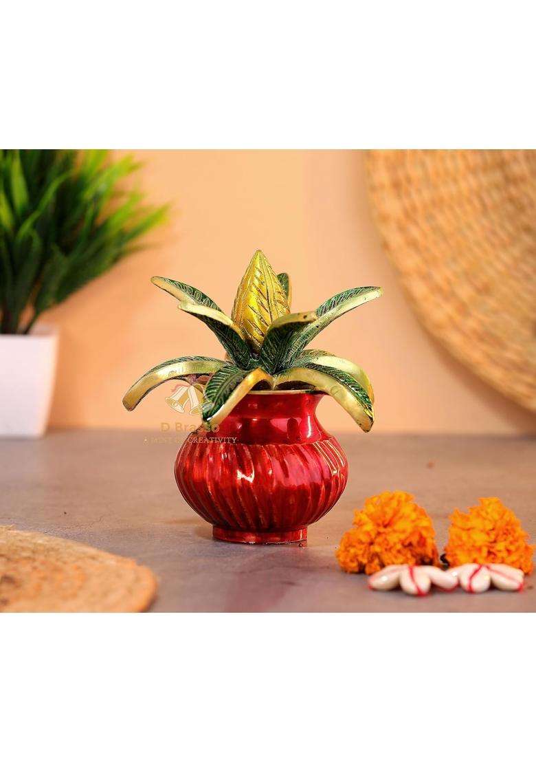 D Brasso Multicolour Brass Mangal Kalash with Coconut Traditional Pooja Kalash for Home Temple - Indya