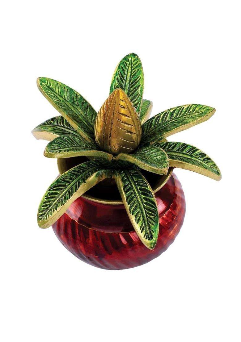 Devdecor Brass Multicolour Mangal Kalash with Coconut Decorative Brass Kalash for Pooja Mandir and Home Decor - Indya