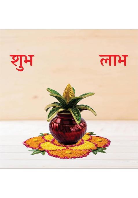 Devdecor Brass Multicolour Mangal Kalash with Coconut Decorative Brass Kalash for Pooja Mandir and Home Decor