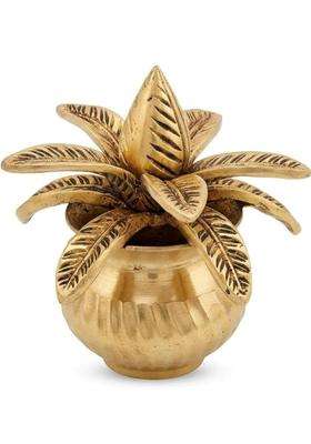 Svarn Studio Brass Mangal Kalash with Coconut Showpiece Antique Gold