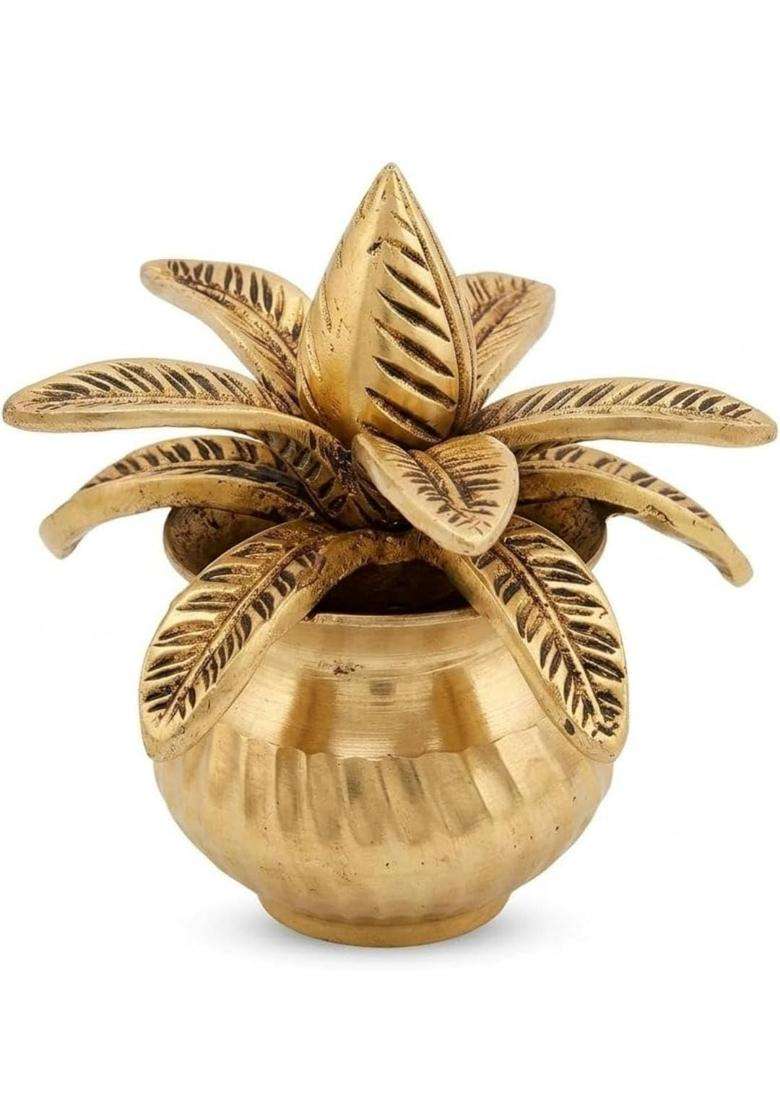 Svarn Studio Brass Mangal Kalash with Coconut Showpiece Antique Gold - Indya