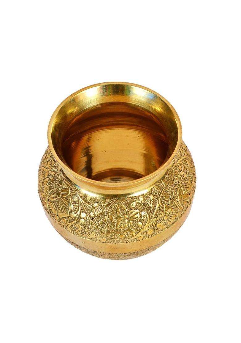 Rtware Yellow Pure Brass Lota Kalash Design 4 and Half Inch with Capacity for Pooja Puja Room - Indya
