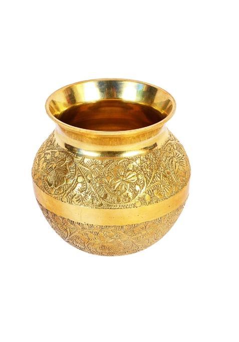 Rtware Yellow Pure Brass Lota Kalash Design 4 and Half Inch with Capacity for Pooja Puja Room