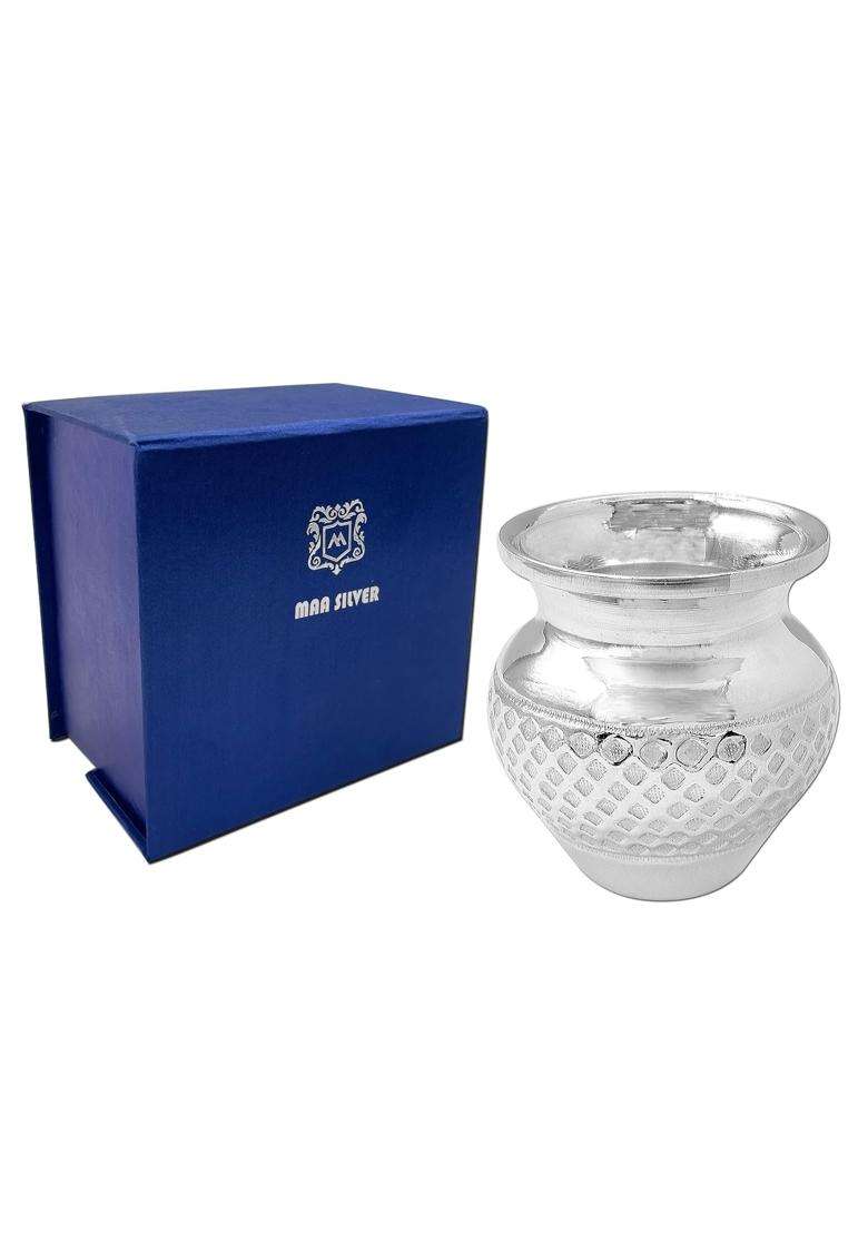 MAA Silver Pure Silver Nakshi Work Kalash Lota BIS Hallmarked Perfect for Gifting Home Office Puja Use - Indya