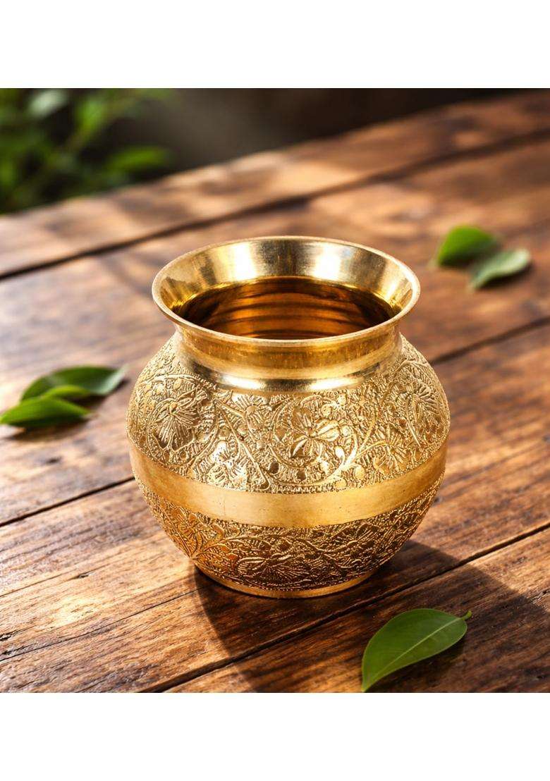 Mkd2 Rise Gold Brass Lota for Puja 500ML Pure Brass Kalash for Pooja Mandir and Rituals - Indya