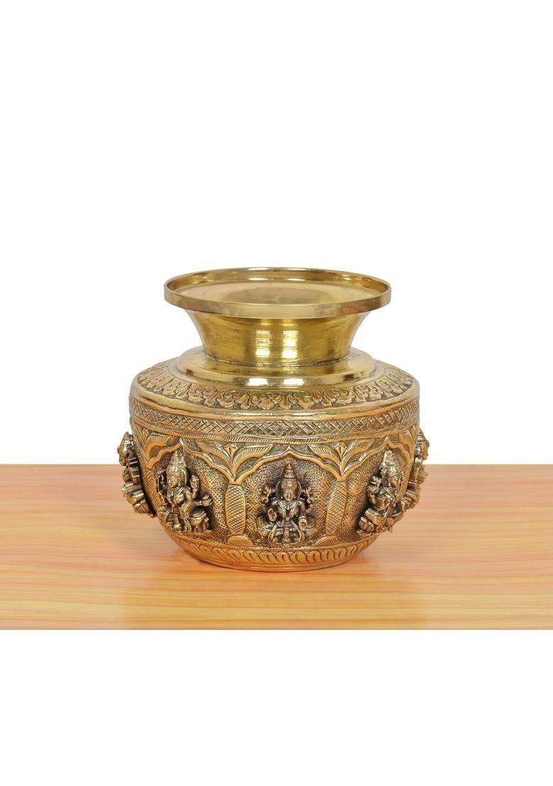 Dattatreya Bronze Ashtalakshmi Kalash Laxmi Lota Decorative Karwa Chauth Diwali Pooja for Home Decor Temple - Indya