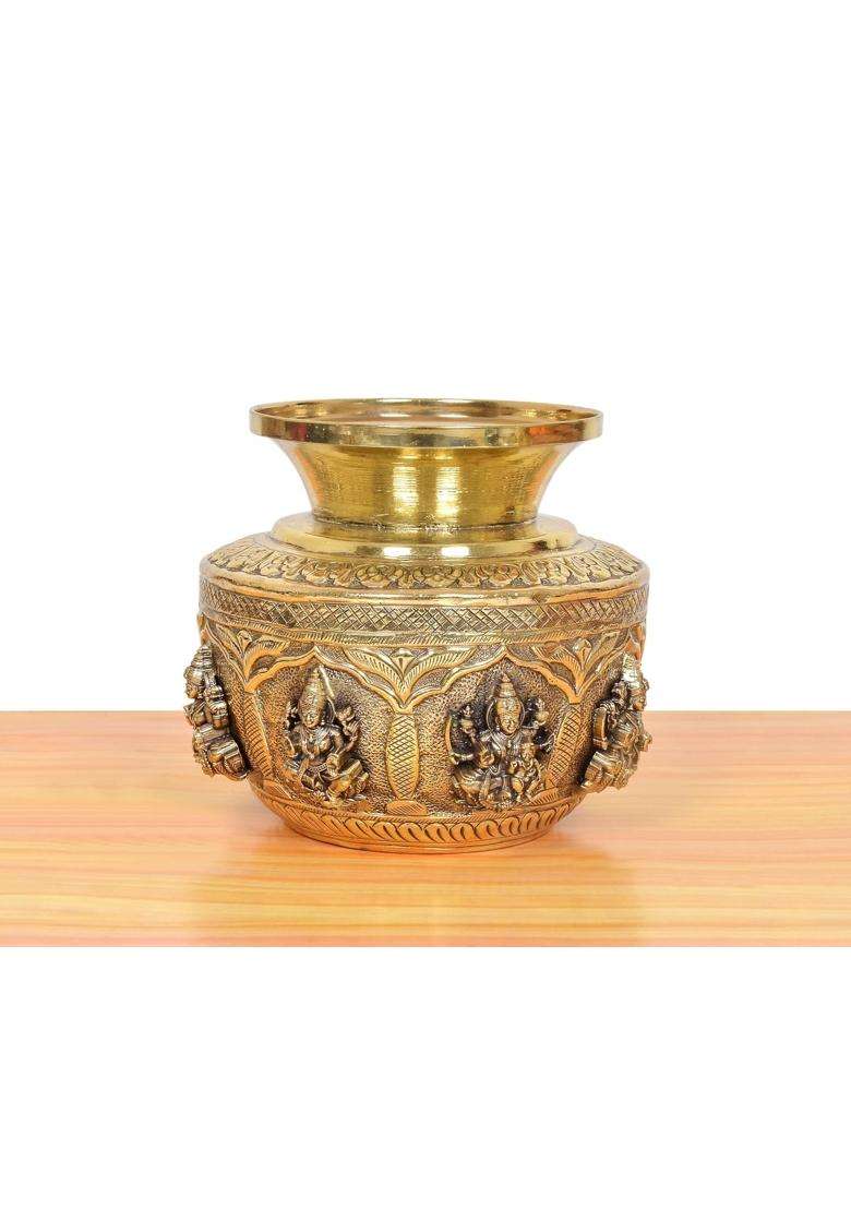 Dattatreya Bronze Ashtalakshmi Kalash Laxmi Lota Decorative Karwa Chauth Diwali Pooja for Home Decor Temple - Indya