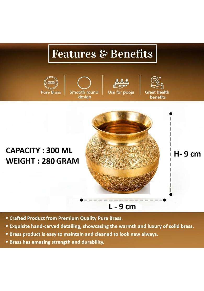 Gold Pure Brass Lota for Puja Kalash for Pooja 300 ML 1 Piece - Indya