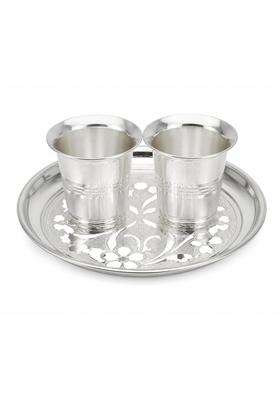 Sgr Handicrafts Silver Finish Decorative Pooja Kalash Set Set of 2
