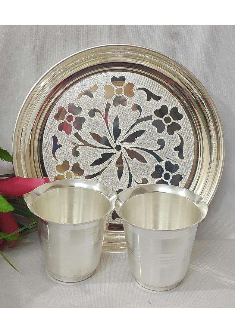 Sgr Handicrafts Silver Finish Decorative Pooja Kalash Set Set of 2 - Indya