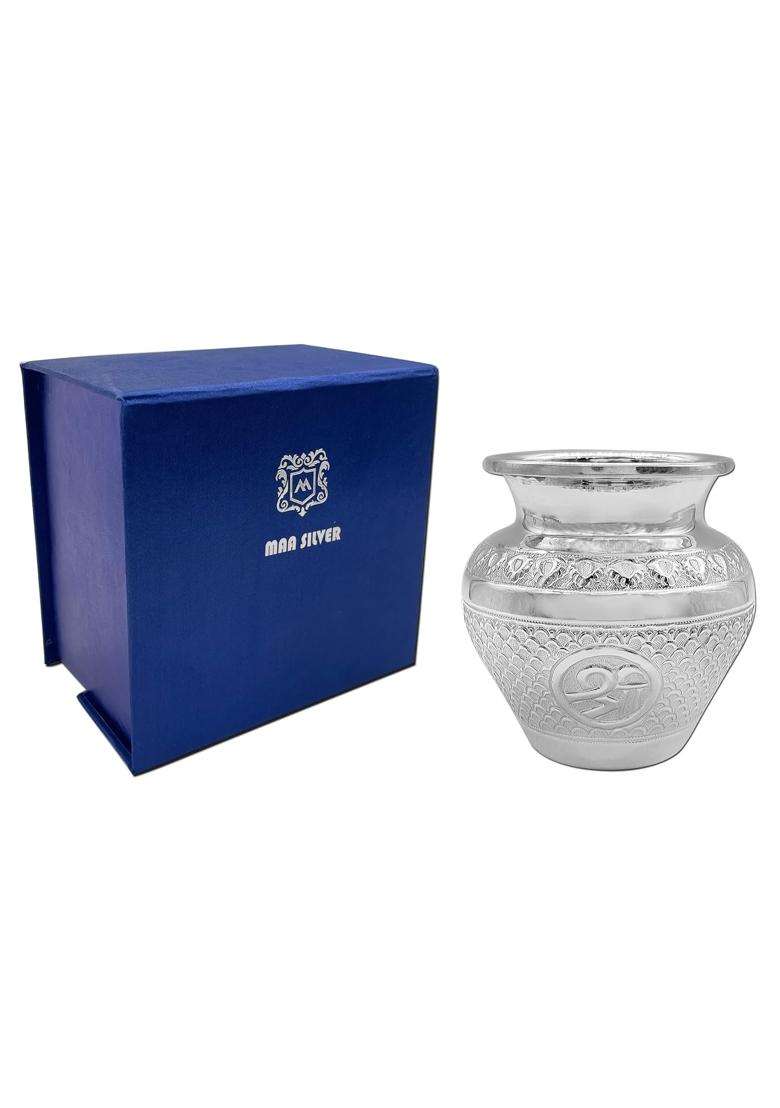 MAA Silver Pure Silver Nakshi Work Kalash Lota BIS Hallmarked Perfect for Gifting Home Office Puja Use - Indya