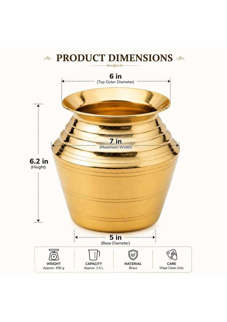 SF Steel Factory Gold Brass Kalash for Pooja 1 and Half Litre Big Size - Indya