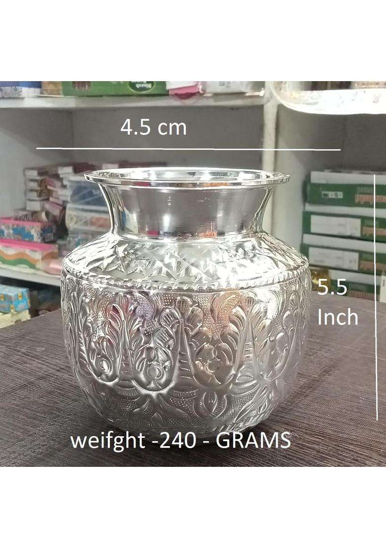 Pure German Silver Kalash for Pooja Chandi Lota Sangli Kalasha for Puja 390GM German Silver Kalash Pot Sombu - Indya