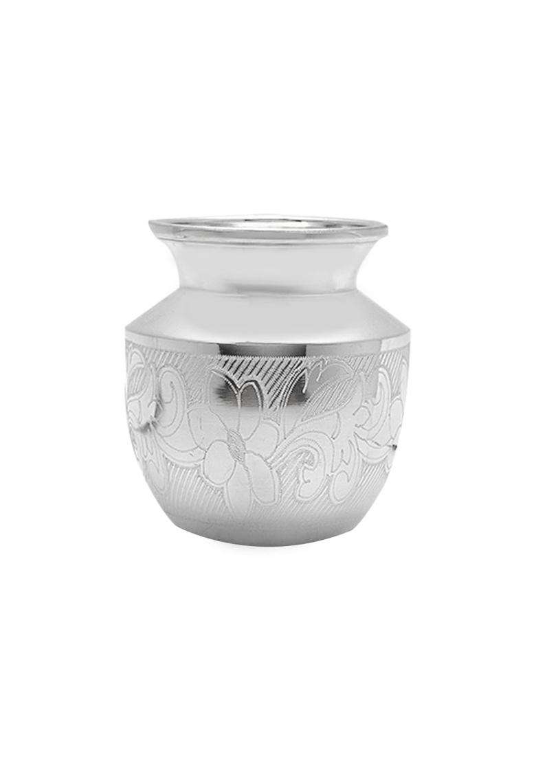Silviya BIS Hallmarked 925 Pure Silver Floral Design Kalash for Temple Puja - Indya