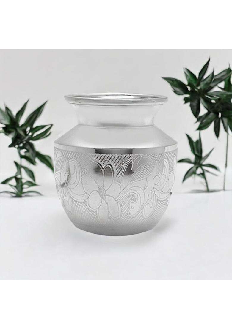 Silviya BIS Hallmarked 925 Pure Silver Floral Design Kalash for Temple Puja - Indya