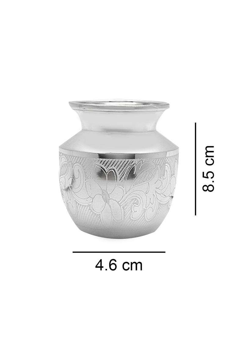 Silviya BIS Hallmarked 925 Pure Silver Floral Design Kalash for Temple Puja - Indya