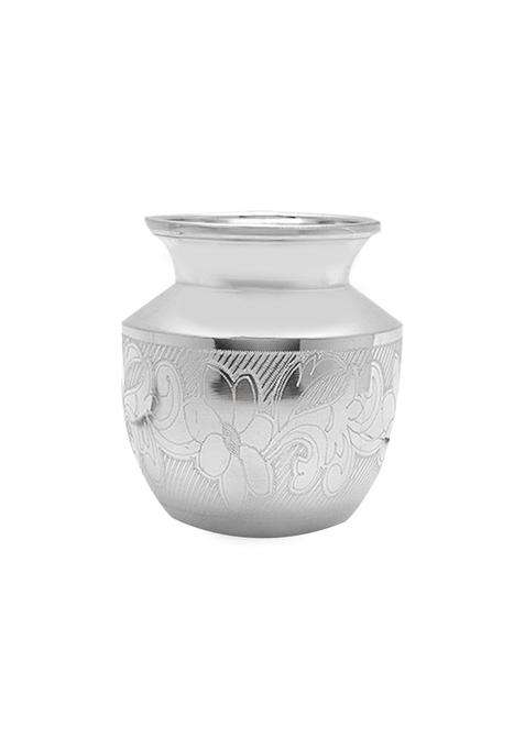 Silviya BIS Hallmarked 925 Pure Silver Floral Design Kalash for Temple Puja