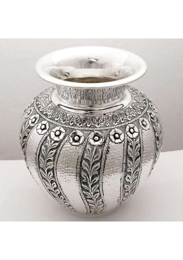 Pure German Silver Designer Nakashi Kalash Lota for Pooja Puja Silver Design Metal Pooja Kalash Chambu Lota - Indya